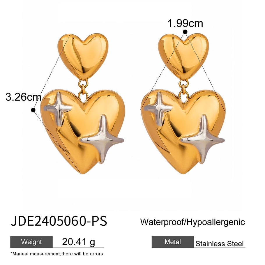 1 Pair Simple Series ins style Heart Stainless Steel 18K Gold Plated Women Drop Earrings Picture2
