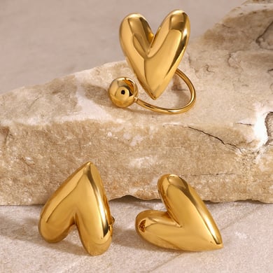 1 Paar Simple Series Retro Herz Edelstahl 18 Karat vergoldet Damen verstellbare Ringe h5 
