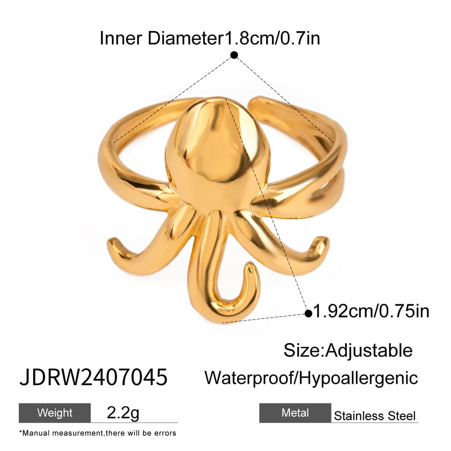 1 Pair Simple Series Vacation Animal Stainless Steel 18K Gold Plated Women Adjustable Rings Picture2