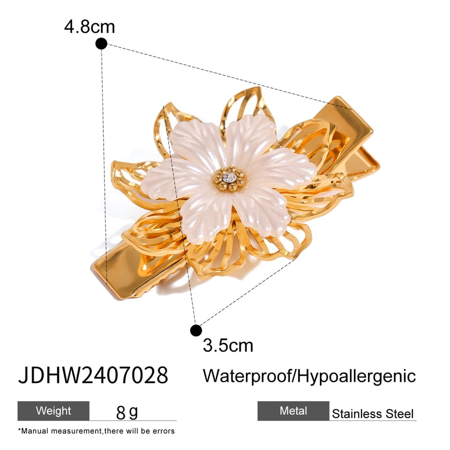 1 Pair Classic Series Retro Flower Stainless Steel 18K Gold Plated Rhinestone Women Hair Clips Picture2