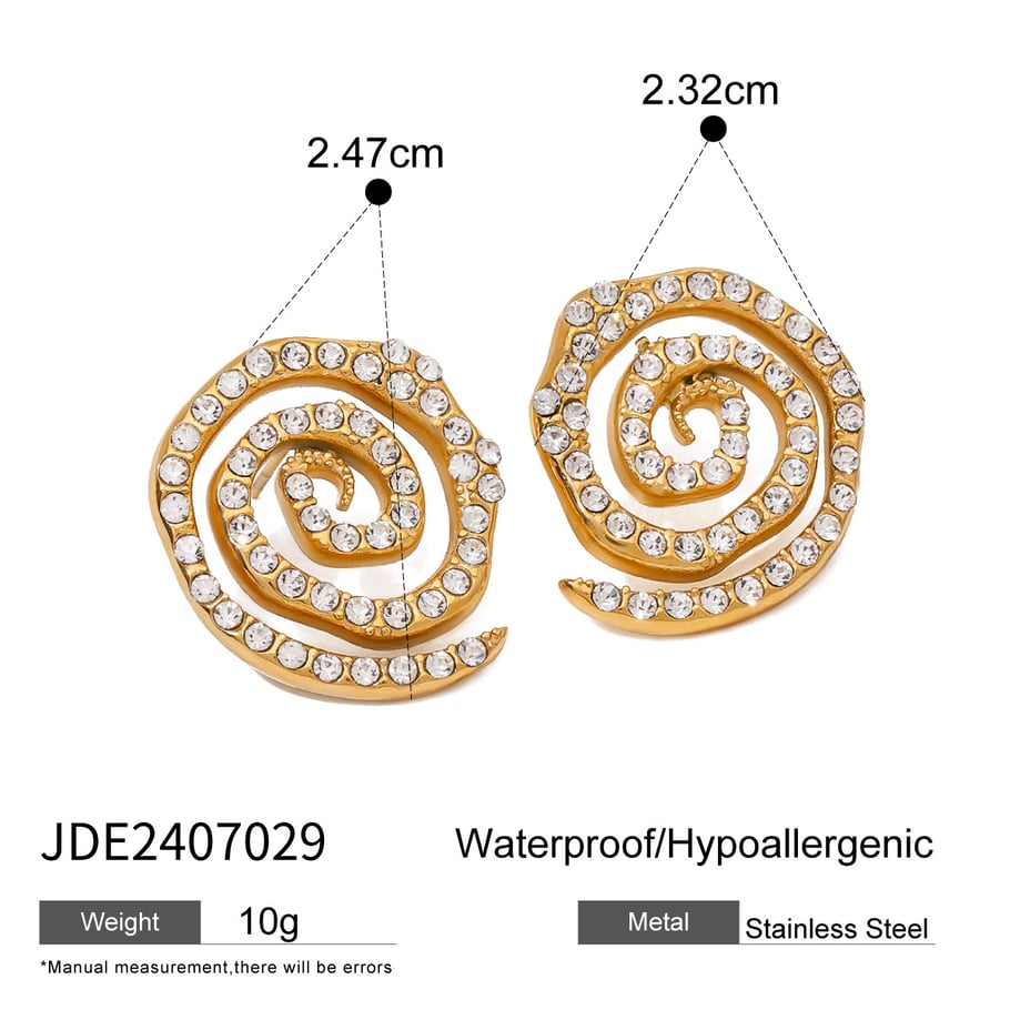 1 Pair Luxurious Series Simple Turtle Stainless Steel 18K Gold Plated Rhinestone Women Stud Earrings Picture2