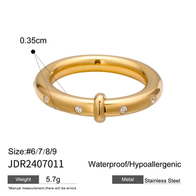 1 Paar Simple Series Einfacher, einfarbiger Edelstahlring mit 18 Karat vergoldetem Strass für Damen h5 Bild2