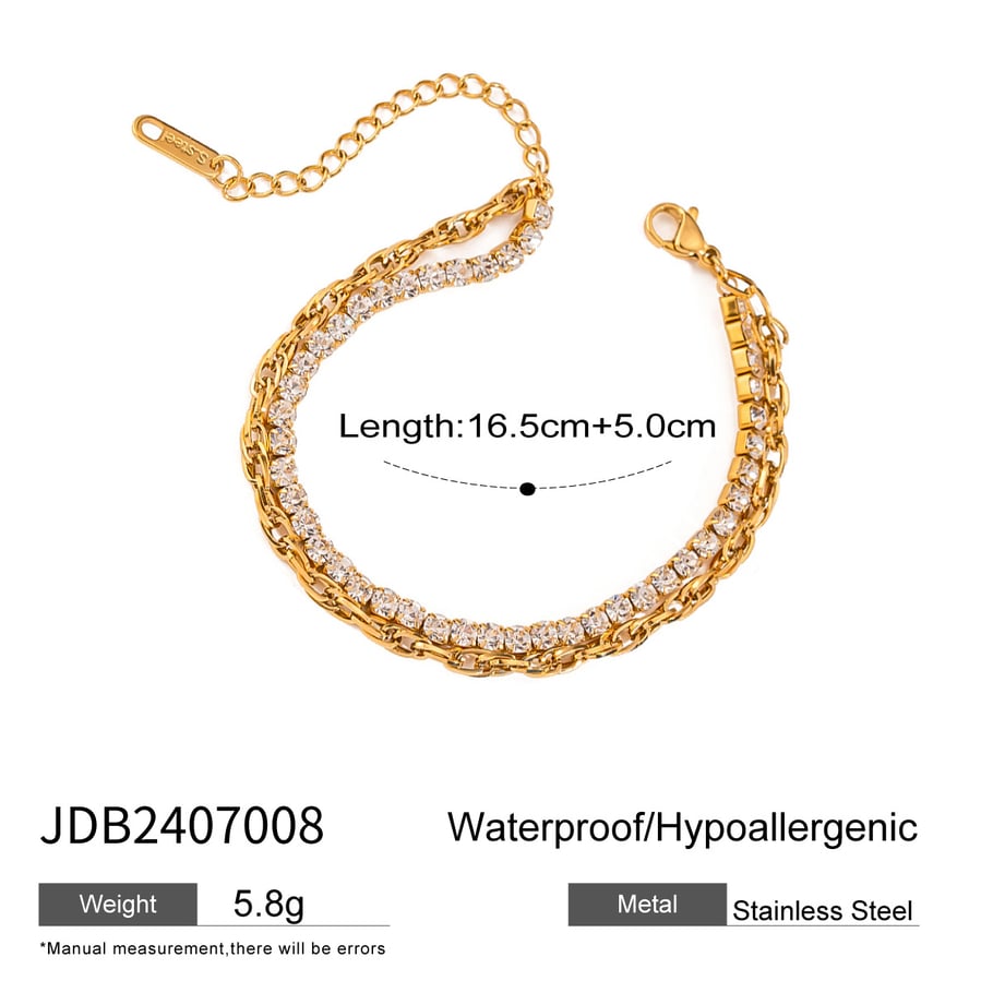 1 Piece Luxurious Series Simple Geometric Stainless Steel 18K Gold Plated Rhinestone Women chain bracelets Picture2