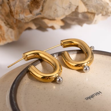 1 Pair Simple Series ins style Geometric Stainless Steel 18K Gold Plated Artificial Pearl Women Hoop Earrings h5 