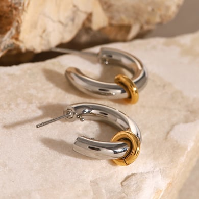 1 Pair Simple Series Simple Geometric Stainless Steel 18K Gold Plated Women Hoop Earrings h5 