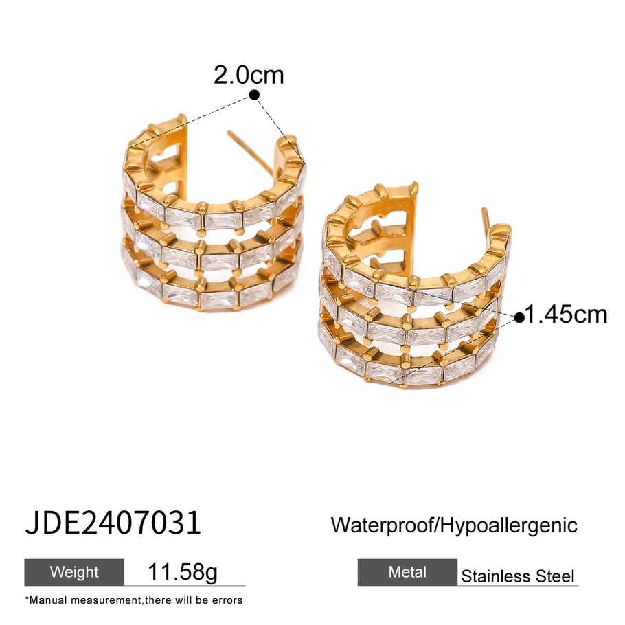 1 Pair Classic Series Retro Geometric Stainless Steel 18K Gold Plated Zircon Women Stud Earrings Picture2