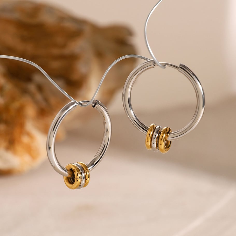 1 Pair Simple Series ins style Geometric Stainless Steel 18K Gold Plated Women Hoop Earrings 