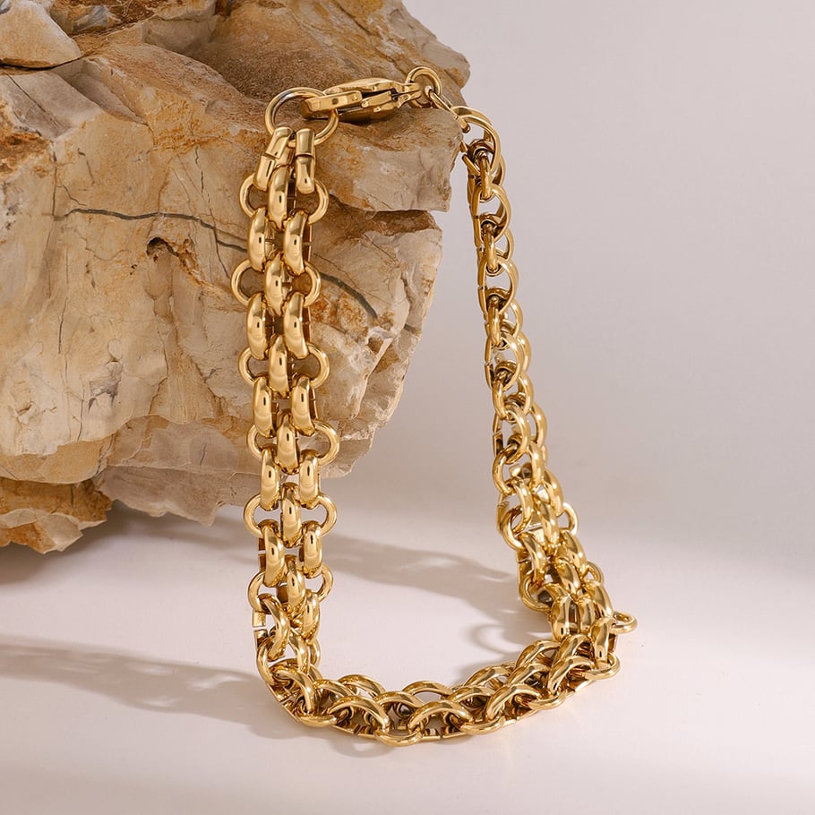 1 Piece Simple Series Punk Chain Stainless Steel 18K Gold Plated Women chain bracelets 