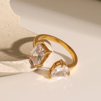 1 Paar Simple Series Ins Style Geometrischer Edelstahl 18 Karat vergoldet Zirkon Damen verstellbare Ringe h5 