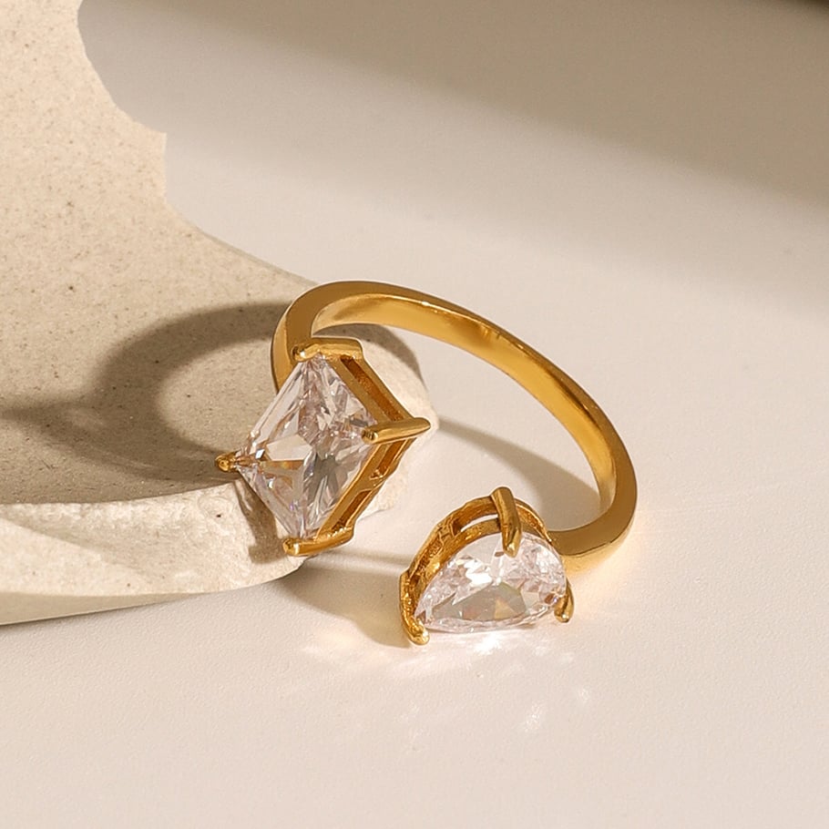 1 Paar Simple Series Ins Style Geometrischer Edelstahl 18 Karat vergoldet Zirkon Damen verstellbare Ringe 