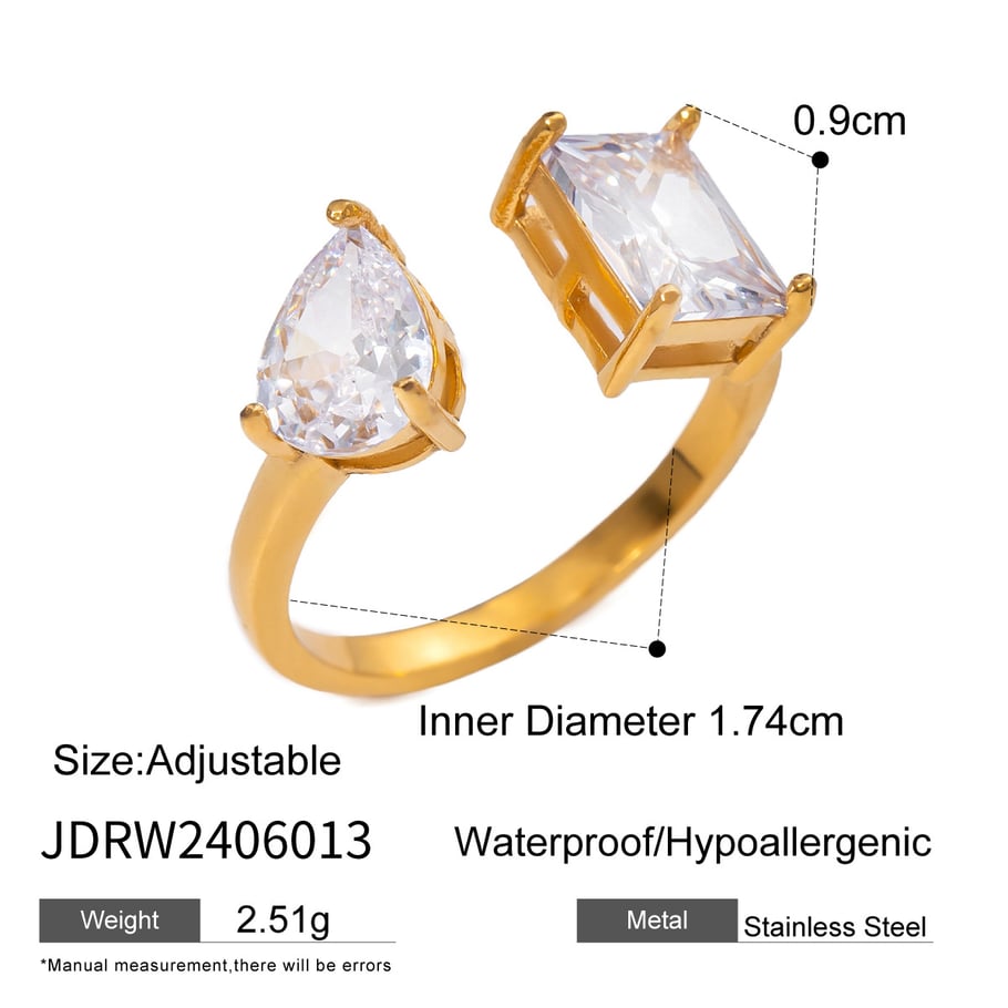 1 Paar Simple Series Ins Style Geometrischer Edelstahl 18 Karat vergoldet Zirkon Damen verstellbare Ringe Bild2