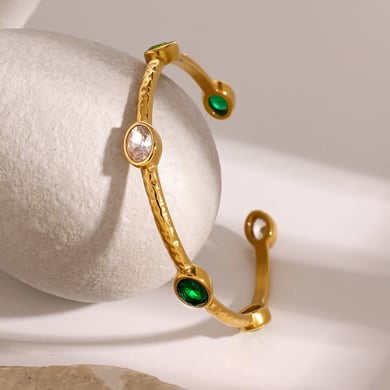 1 Piece Simple Series ins style Geometric Stainless Steel 18K Gold Plated Zircon Women Bangles h5 