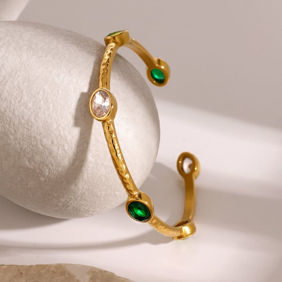 1 Piece Simple Series ins style Geometric Stainless Steel 18K Gold Plated Zircon Women Bangles 