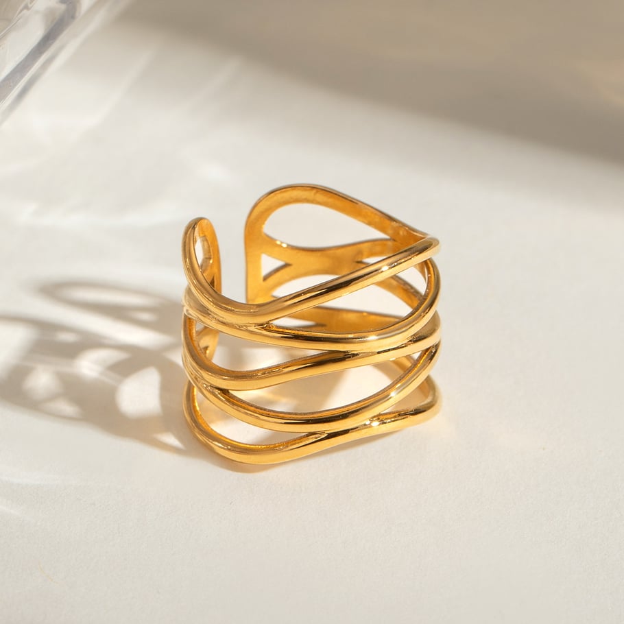 1 Paar Simple Series Simple Line Edelstahl 18 Karat vergoldete verstellbare Damenringe 