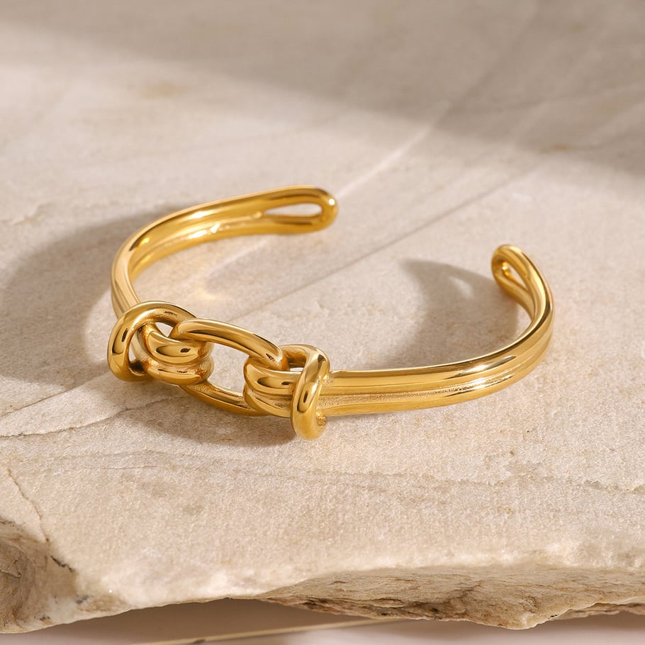 1 Piece Simple Series ins style Twist Stainless Steel 18K Gold Plated Women Bangles 