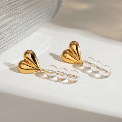 1 Paar einfache Serie Sweet Heart Edelstahl 18 Karat vergoldet Glas Damen Tropfen Ohrringe h5 