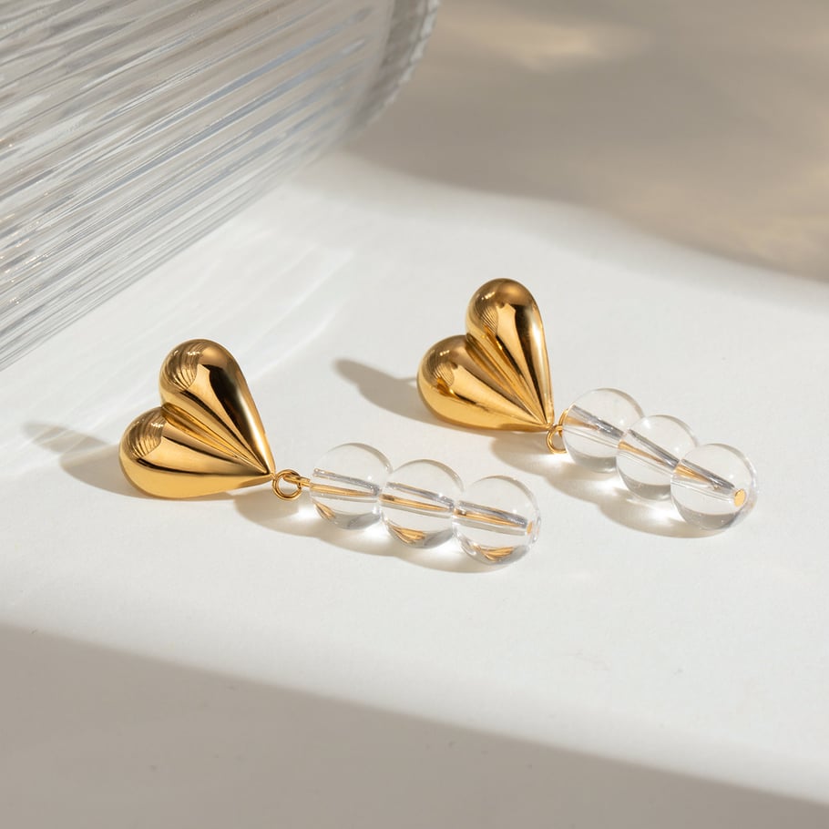 1 Paar einfache Serie Sweet Heart Edelstahl 18 Karat vergoldet Glas Damen Tropfen Ohrringe 