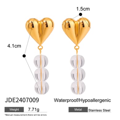 1 Paar einfache Serie Sweet Heart Edelstahl 18 Karat vergoldet Glas Damen Tropfen Ohrringe h5 Bild2