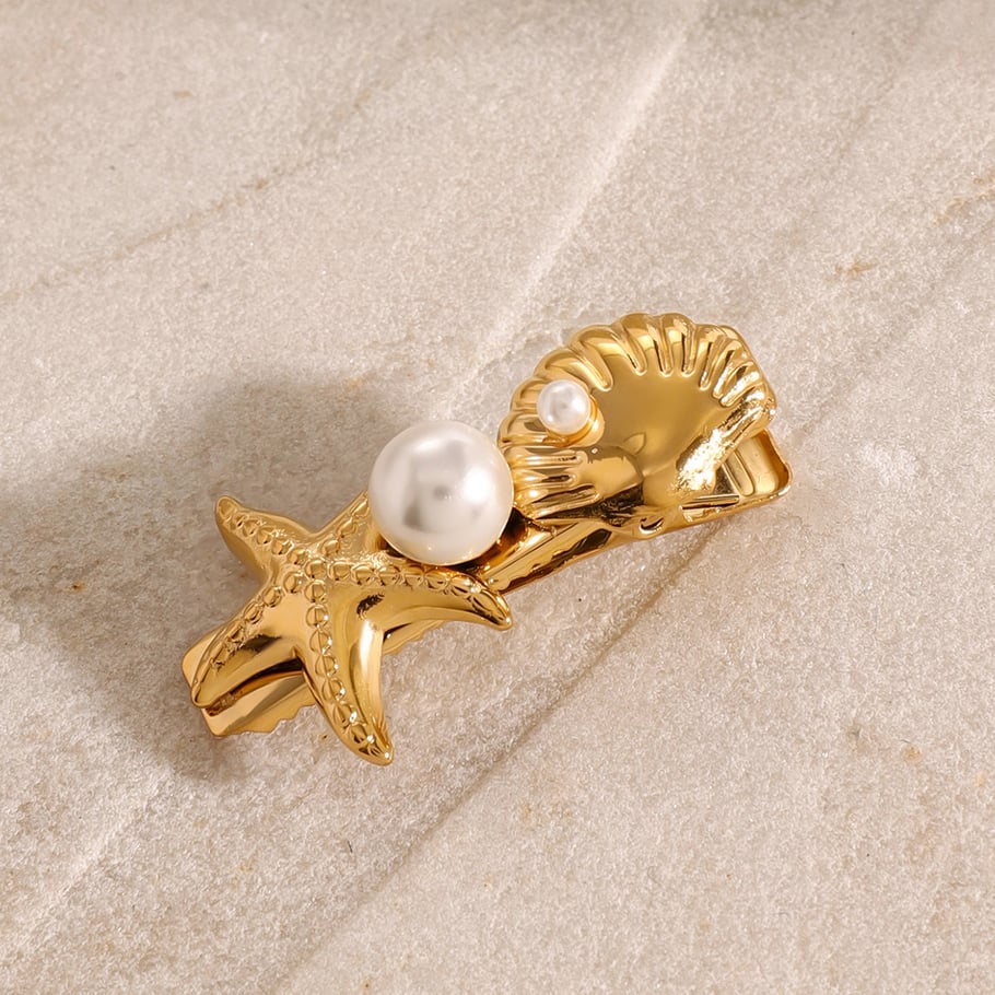 1 Paar Simple Series Ins Style Schildkröte Edelstahl 18 Karat vergoldet Kunstperlen Damen Haarspangen 