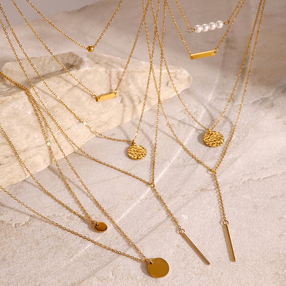 1 Piece Simple Series ins style Geometric Stainless Steel 18K Gold Plated Women Layered Necklaces 