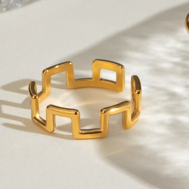 1 Paar Simple Series Einfache geometrische Edelstahl 18 Karat vergoldete verstellbare Damenringe h5 