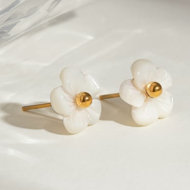 1 Pair Romantic Series Sweet Flower Stainless Steel 18K Gold Plated Women Stud Earrings h5 