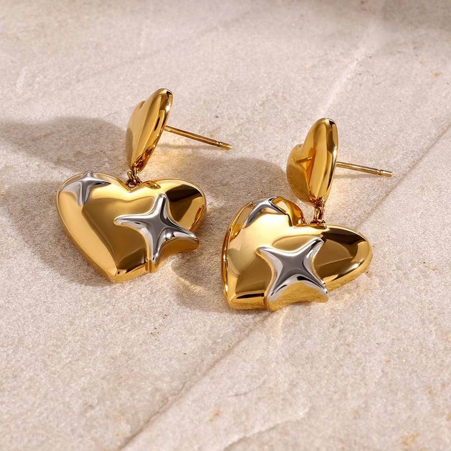1 Pair Simple Series ins style Heart Stainless Steel 18K Gold Plated Women Drop Earrings 