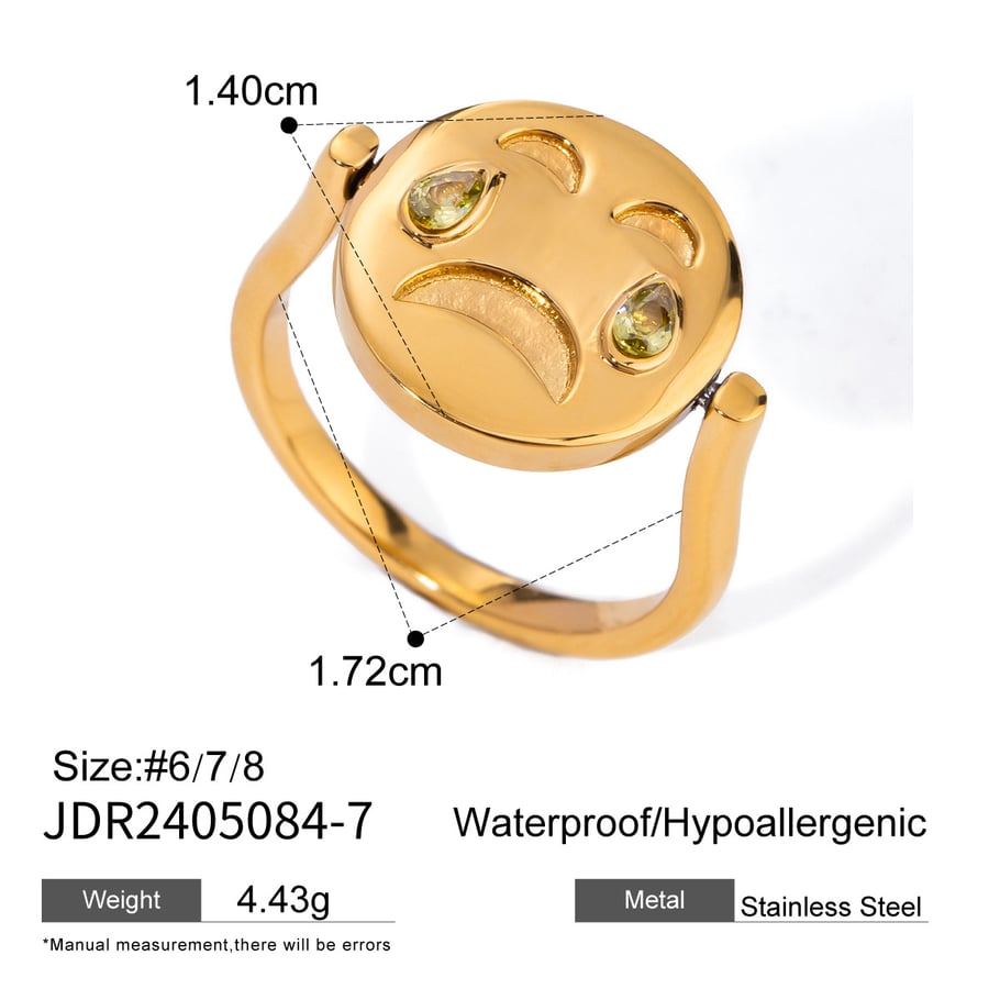 1 Pair Simple Series Cute Cartoon Stainless Steel 18K Gold Plated Rhinestone Women Single Ring Picture2
