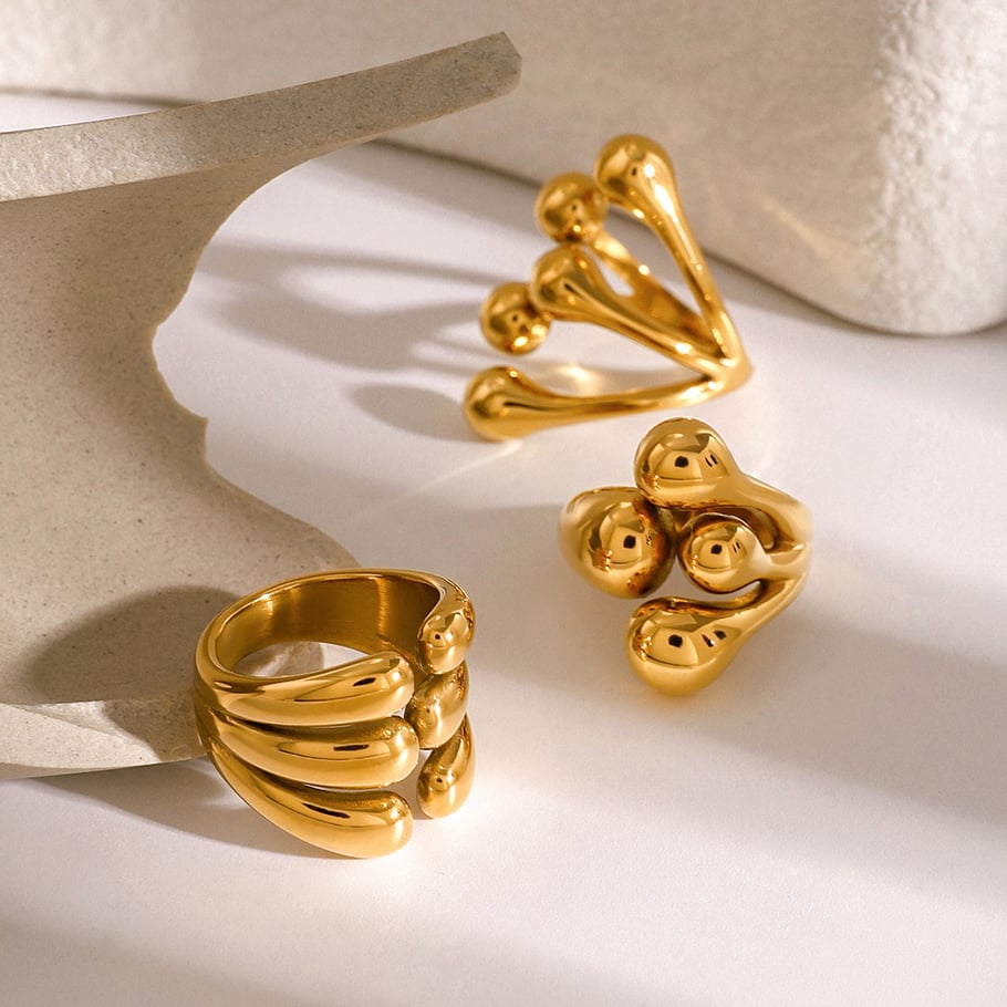 1 Pair Simple Series ins style Geometric Stainless Steel 18K Gold Plated Women Adjustable Rings 