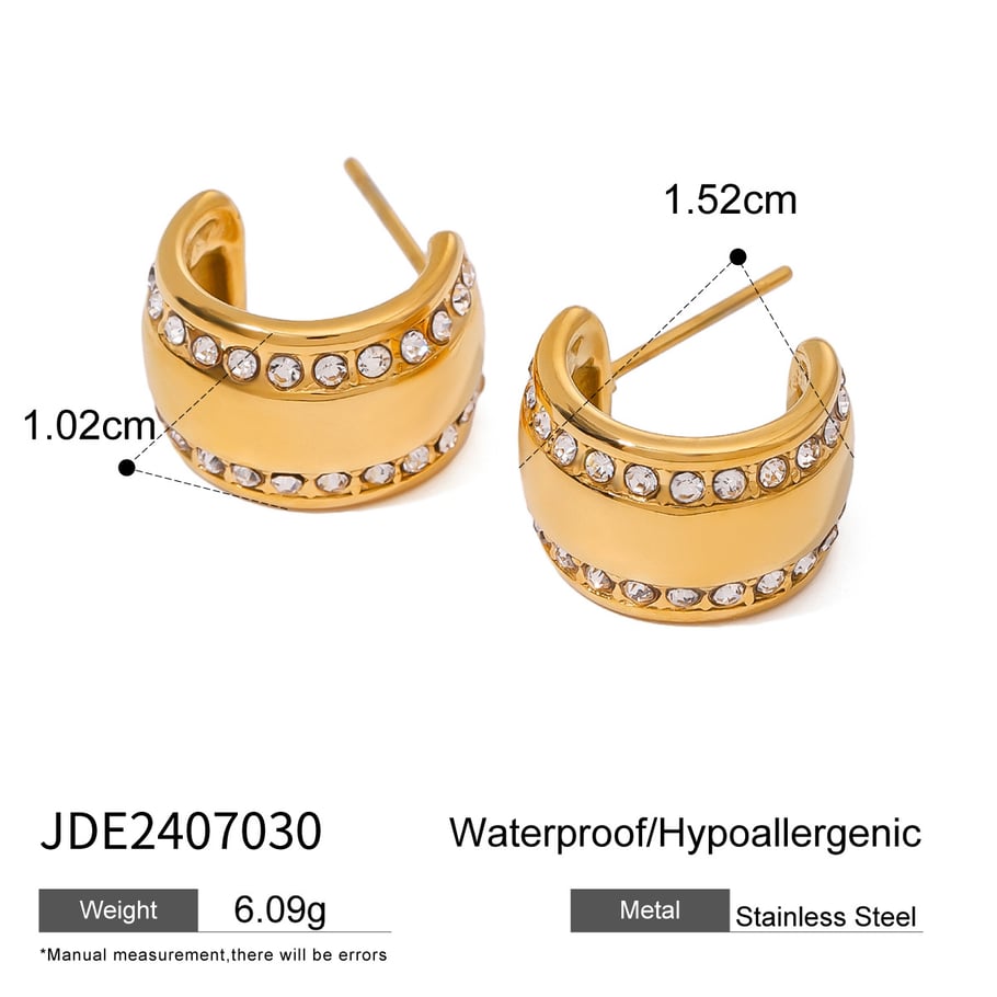 1 Paar Simple Series Ins Style Geometrischer Edelstahl 18 Karat vergoldet Strass Damen Ohrstecker Bild2