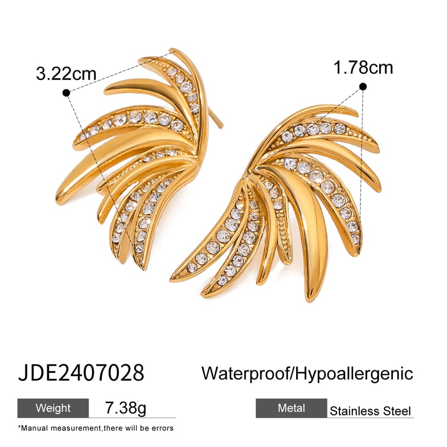 1 Pair Simple Series ins style Geometric Stainless Steel 18K Gold Plated Rhinestone Women Stud Earrings Picture2