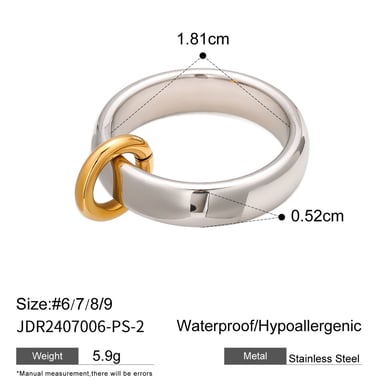 Anillo individual de acero inoxidable chapado en oro de 18 quilates para mujer, serie simple, Europa y América, color sólido h5 Imagen2
