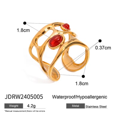 1 Paar Klassische Serie Retro Geometrische Edelstahl 18K Vergoldet Künstliche Edelsteine Verstellbare Ringe Für Frauen h5 Bild2