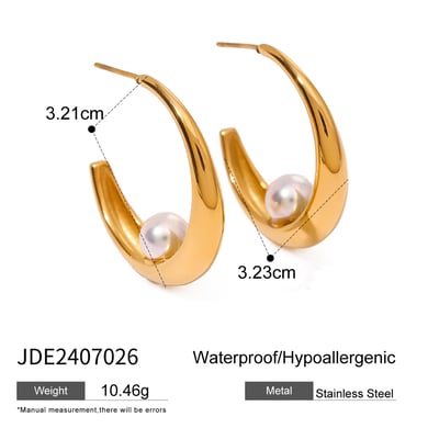 1 Pair Simple Series Elegant Geometric Stainless Steel 18K Gold Plated Artificial Pearl Women Hoop Earrings h5 Picture2