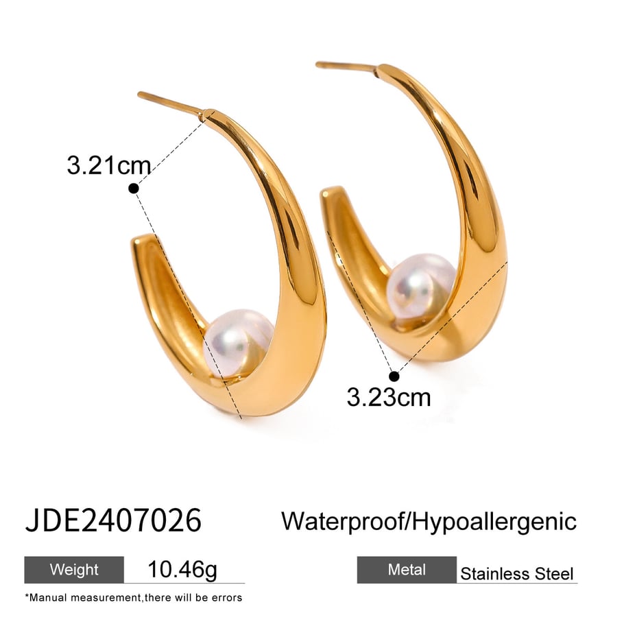 1 Pair Simple Series Elegant Geometric Stainless Steel 18K Gold Plated Artificial Pearl Women Hoop Earrings Picture2