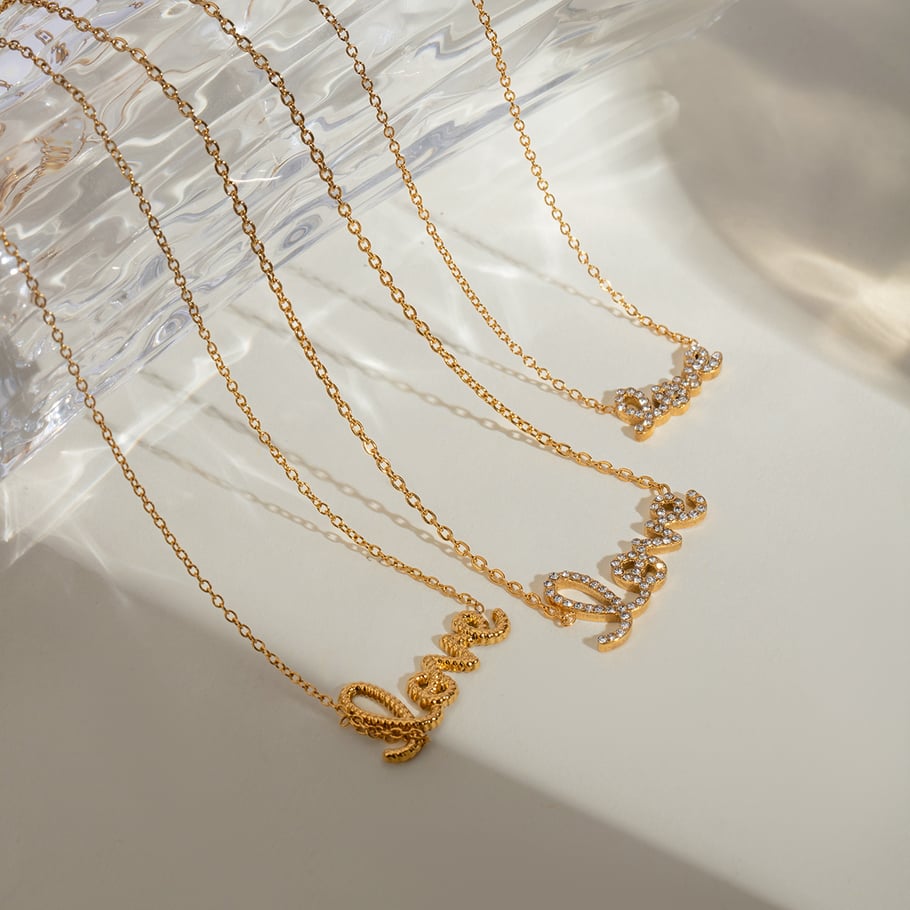 1 Piece Simple Series Casual Letter Stainless Steel 18K Gold Plated Rhinestone Women Pendant necklaces 