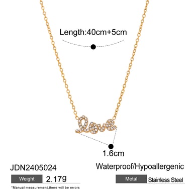 1 Piece Simple Series Casual Letter Stainless Steel 18K Gold Plated Rhinestone Women Pendant necklaces h5 Picture2