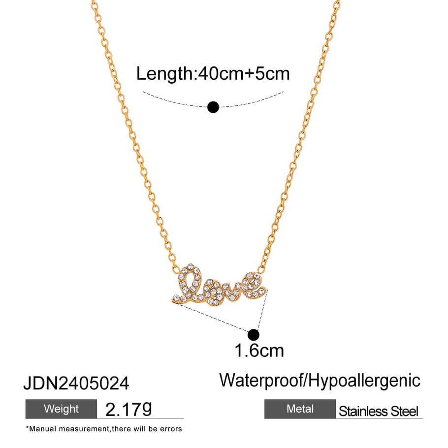 1 Piece Simple Series Casual Letter Stainless Steel 18K Gold Plated Rhinestone Women Pendant necklaces Picture2