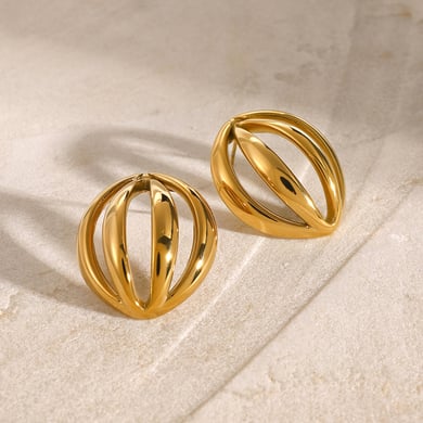 1 Pair Simple Series Simple Geometric Stainless Steel 18K Gold Plated Women Stud Earrings h5 