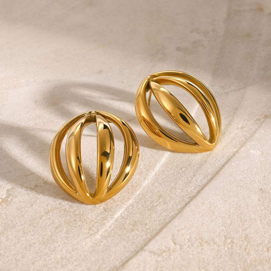 1 Pair Simple Series Simple Geometric Stainless Steel 18K Gold Plated Women Stud Earrings 