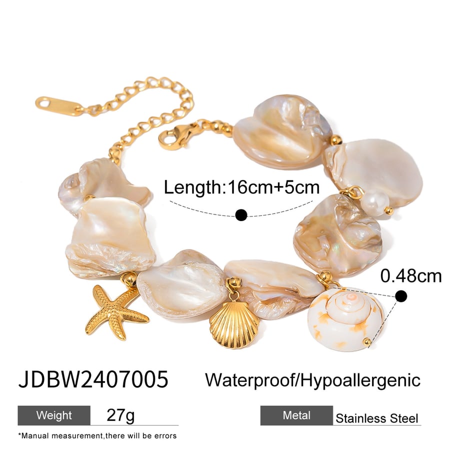1 Piece Simple Series Vacation Turtle Stainless Steel 18K Gold Plated Pearl Women Beaded Bracelets Picture2