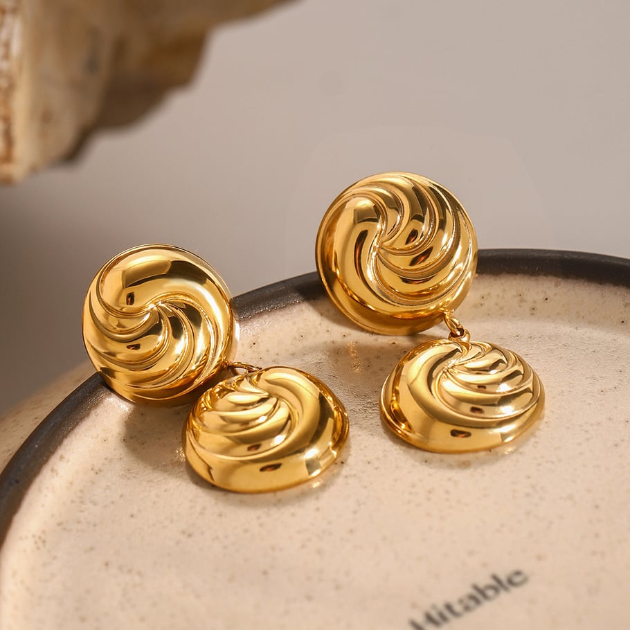 1 Pair Simple Series Retro line Stainless Steel 18K Gold Plated Women Drop Earrings 