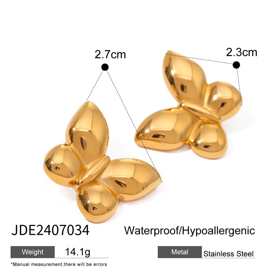 1 Pair Simple Series ins style Butterfly Stainless Steel 18K Gold Plated Women Earrings set Picture2