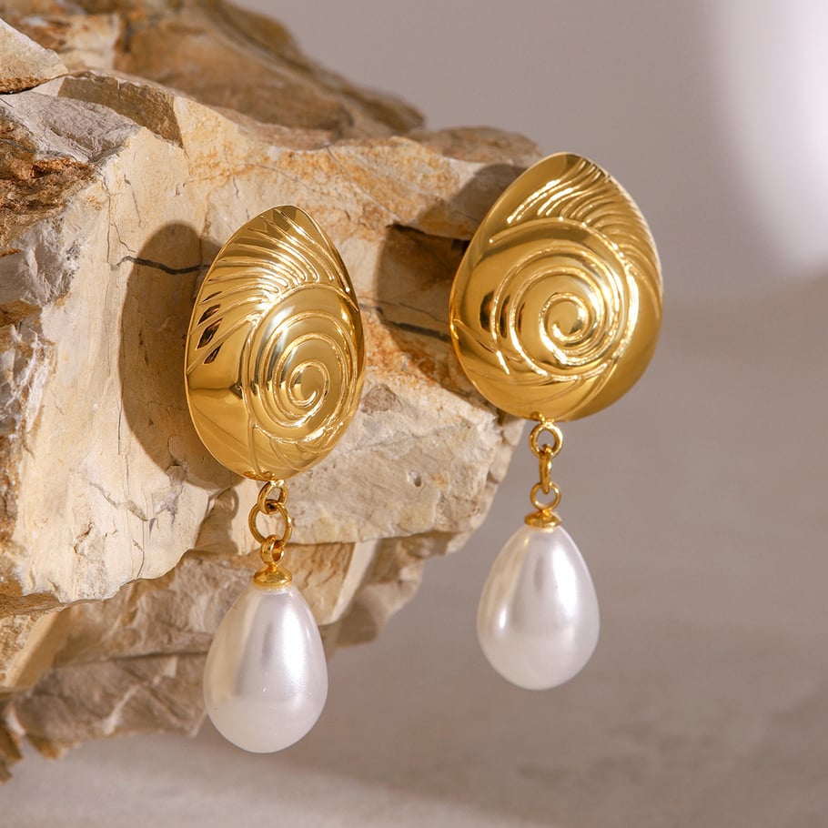 1 Pair Simple Series Elegant Turtle Stainless Steel 18K Gold Plated Artificial Pearl Women Drop Earrings 