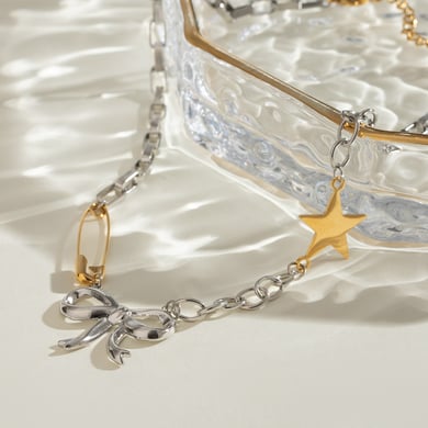1 Piece Simple Series Retro Bow Knot Stainless Steel 18K Gold Plated Women Pendant necklaces h5 