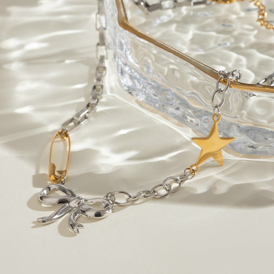 1 Piece Simple Series Retro Bow Knot Stainless Steel 18K Gold Plated Women Pendant necklaces 