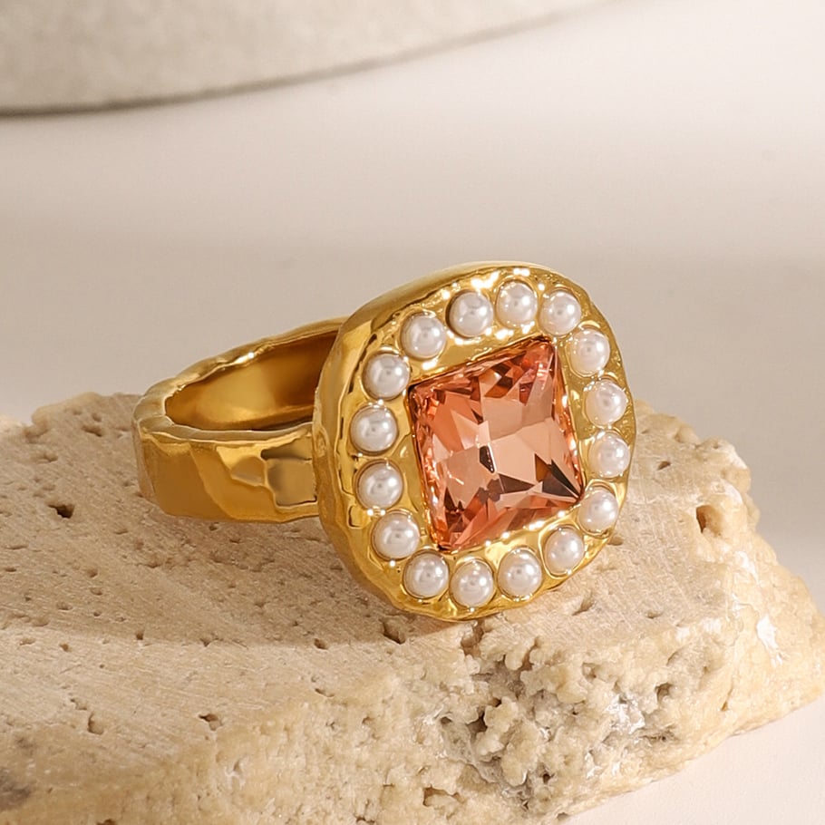 1 paar luxuriöse serie retro geometrische künstliche perlen vergoldet strass frauen einzelner ring