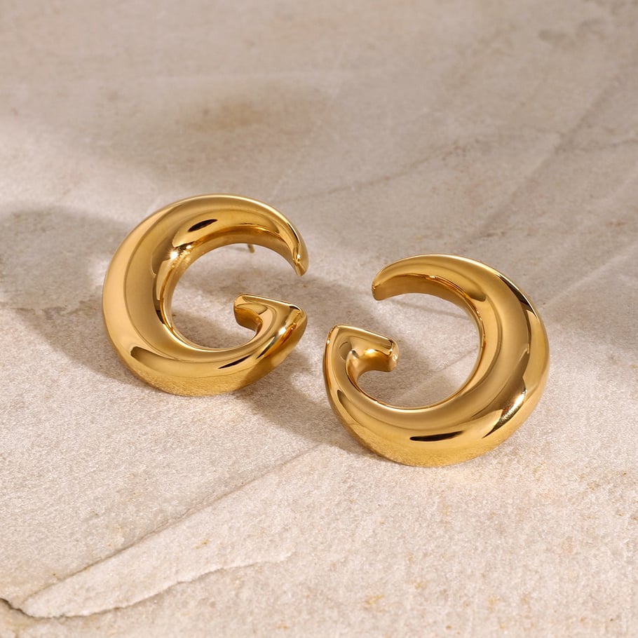 1 Pair Simple Series ins style Geometric Stainless Steel 18K Gold Plated Women Stud Earrings 
