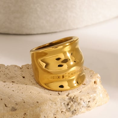1 Pair Simple Series ins style Solid Color Stainless Steel 18K Gold Plated Women Single Ring h5 