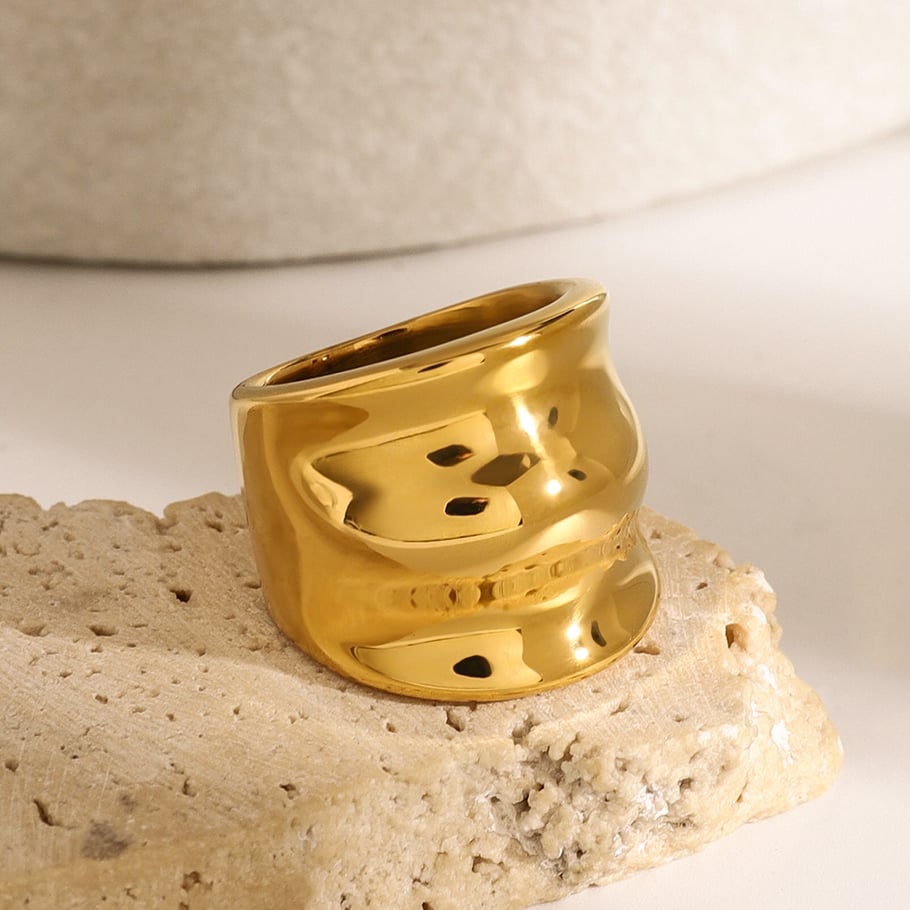1 Pair Simple Series ins style Solid Color Stainless Steel 18K Gold Plated Women Single Ring 